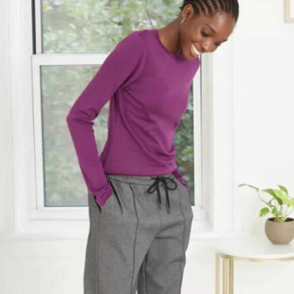 A New Day Dark Purple Crewneck Long Sleeve T-Shirt S - Picture 1 of 4